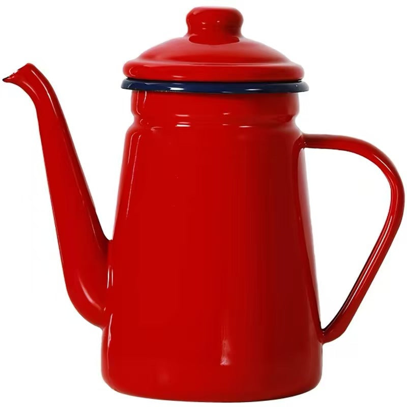 Vintage 1.1L Enamel Gooseneck Coffee Kettle Pot for Outdoor Camping & Home Pour-Over