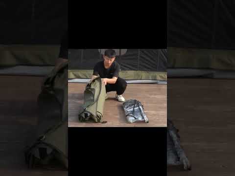 Army green 8+8㎡ TC polycotton one bedroom one living room inflatable tent quick packing video showing compact fold