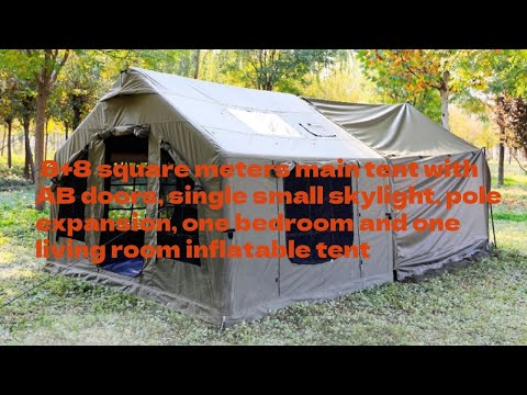 Beige 8+8㎡ one bedroom one living room inflatable glamping tent with AB doors and pole extension in outdoor forest video